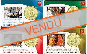 Lot de 4 StampCoincards Vatican 2021 CC série n°36 à n°39 pièces 50 cents Armoiries du pape François et timbres