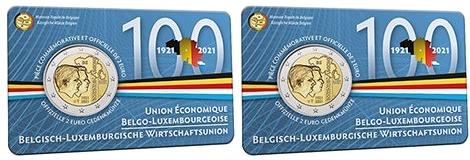 Duo Commémorative 2 euros Belgique 2021 Coincards Versions Française et Flamande - Union économique