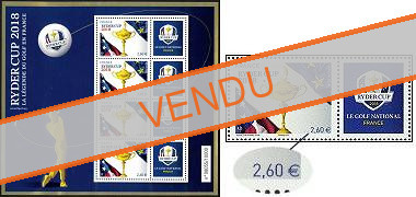 Ryder Cup 2018 (second tirage fond bleu numérotée) - 4 timbres à 2.60 € 