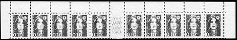 Variété Briat -  0.10 bistre brun impression défectueuse bande de 10 timbres