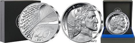Commémorative 20 euros Argent 1 Once Dante Alighieri France 2021 BE - Monnaie de Paris