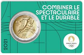 Commémorative 2 euros France 2021 BU Marianne JO Paris 2024 - Blister VERT