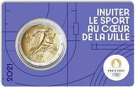 Commémorative 2 euros France 2021 BU Marianne JO Paris 2024 - Blister VIOLET