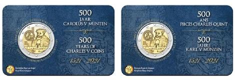 Duo Commémorative 2 euros Belgique 2021 Coincards Versions Française et Flamande - Règne de Charles V