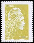 Timbre Marianne l'Engagée 2021 - 7.00€ bistre-jaune provenant du bloc