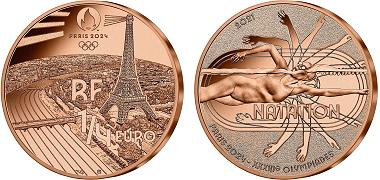 Paris JO 2024 1/4 euro Cuivre France 2021 UNC - Sport Natation