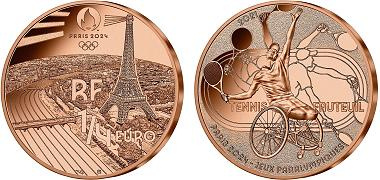 Paris JO 2024 1/4 euro Cuivre France 2021 UNC - Sport Tennis Fauteuil