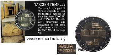 Commémorative 2 euros Malte 2021 Coincard - Temples de Tarxien avec poinçon Monnaie de Paris