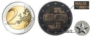 Commémorative 2 euros Malte 2021 UNC - Temples de Tarxien avec poinçon Monnaie de Paris