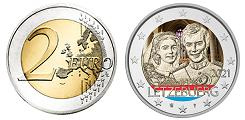 Commémorative 2 euros Luxembourg 2021 UNC couleur type B - Mariage du Grand Duc Henri
