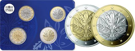 Quadriptyque 1 et 2 euro France 2021-2022 BU Coincard Monnaie de Paris - Nouvelle face nationale