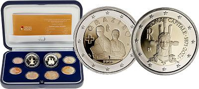 Coffret série monnaies euro Italie 2021 BE - 10 pièces série + 2 euros Rome et Merci