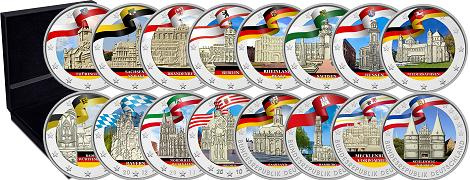 Lot des 16 pièces 2 euros commémoratives UNC en couleur - Châteaux Allemands 2006-2022