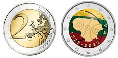 Commémorative 2 euros Lituanie 2022 UNC en couleur type A - 100 ans du Basket-Ball