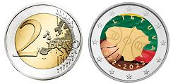 Commémorative 2 euros Lituanie 2022 UNC en couleur type B - 100 ans du Basket-Ball