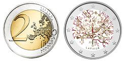 Commémorative 2 euros Lettonie 2022 UNC en couleur type B - Culture Financière