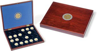 Coffret numismatique VOLTERRA Uno de luxe façon acajou pour 23 pièces de 2 euros Erasmus 2022 sous capsules