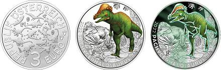Commémorative 3 euros Autriche 2022 UNC - Le Pachycephalosaure