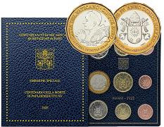 Coffret série monnaies euros Vatican 2022 BU Edition spéciale - Armoiries du Pape François avec 5 euros bimétallique