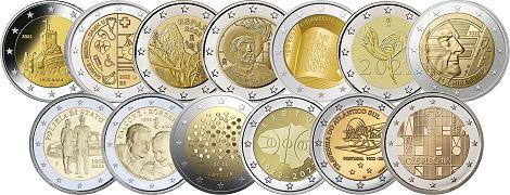 Lot des 17 pièces 2 euros commémoratives 1er semestre 2022 UNC - avec ateliers Allemands
