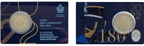 Pièce officielle 2 euros Saint-Marin 2022 UNC Coincard - Corps de Gendarmerie