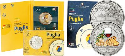 Commémorative 5 euros Italie 2022 FDC colorisée en Coincard - Gastronomie Primitivo et Orecchiette