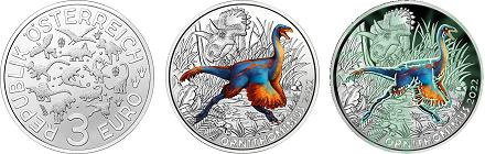 Commémorative 3 euros Autriche 2022 UNC - L'Ornithomimus