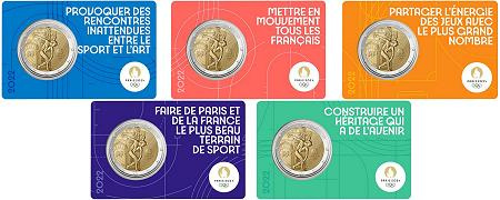 Lot 5x commémoratives 2 euros France 2022 BU Le Génie JO Paris 2024 - Blisters Couleurs (en prévente)