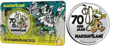Commémorative 5 euros Belgique 2022 BU Coincard version COULEUR - 70 ans du Marsupilami