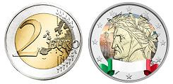 2 euros Italie 2019 UNC en couleur type A - Dante Alighieri