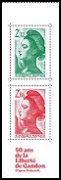 Paire timbres Liberté de Gandon 2022 - grand format 2.32€ et 2.86€ multicolore provenant du carnet