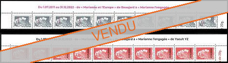 Lot Bande de 10 timbres Marianne l'engagée 2022 - Lettre Prioritaire et Ecopli surchargée 31/12/2022