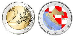2 euros Croatie 2023 UNC en couleur type C - Carte de la république Croate