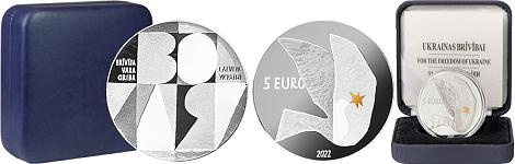 Commémorative 5 euros Argent Lettonie 2022 Belle Épreuve - Pour la liberté de l'Ukraine