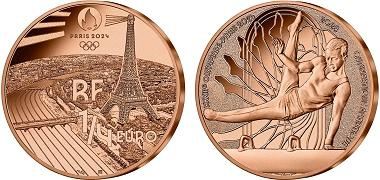Paris JO 2024 1/4 euro Cuivre France 2023 UNC - Sport Gymnastique