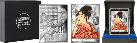 Commémorative 10 euros Argent Jeune Fille soufflant dans une pipe de verre de Utamaro 2023 BE - Monnaie de Paris
