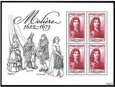 Bloc Molière 2022 - bloc feuillet de 4 timbres rouge carminé