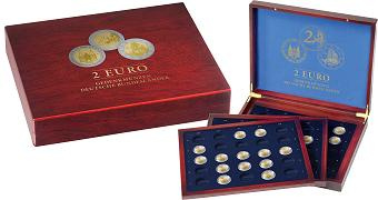 Coffret numismatique VOLTERRA Trio de luxe façon acajou pour 2 euros Etats Fédéraux Allemands sous capsules
