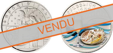 Commémorative 5 euros Italie 2023 FDC colorisée en Coincard - Gastronomie Prosecco et Granseola