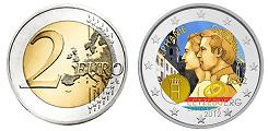 Commémorative 2 euros Luxembourg 2022 UNC couleur type A - Mariage du Grand-Ducal