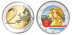 Commémorative 2 euros Luxembourg 2022 UNC couleur type B - Mariage du Grand-Ducal