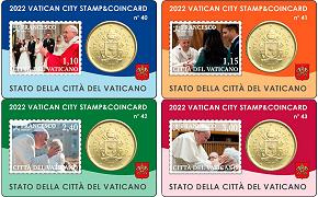 Lot de 4 StampCoincards Vatican 2022 CC série n°40 à n°43 pièces 50 cents Armoiries du pape François et timbres