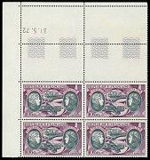 Hélène Boucher et Maryse Hilsz - 10.00f violet et noir bloc de 4 timbres en coin de feuille datée 1972