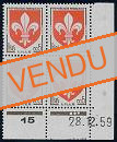 Lille - 0.05f brun-noir et rouge bloc de 4 timbres en coin de feuille datée 1959