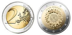 Commémorative 2 euros Lettonie 2023 UNC - Un tournesol pour l'Ukraine