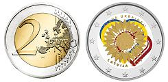 Commémorative 2 euros Lettonie 2023 UNC en couleur type A - Un tournesol pour l'Ukraine