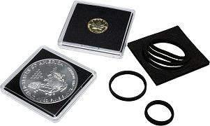 Capsules carrées QUADRUM avec anneaux pour monnaie de 16 à 41 mm - boite de 10