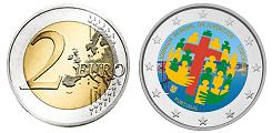 Commémorative 2 euros Portugal 2023 UNC en couleur type C - Journée Mondiale de la Jeunesse