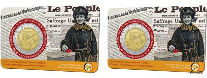 Duo Commémorative 2 euros Belgique 2023 Coincards Versions Française et Flamande - Suffrage Universel des Femmes