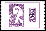 Timbre Marianne de l'avenir 2023 tirage autoadhésif - TVP 20g international violet provenant de carnet